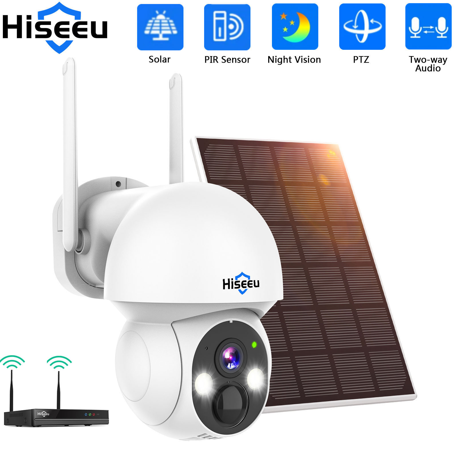 Home Security Wifi Camera - Hiseeu 2K 4MP WIFI PTZ Solar