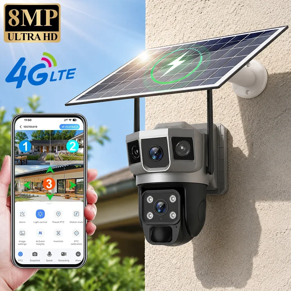 Home Security Diy - V380 4K 3 Screens 4G Camera